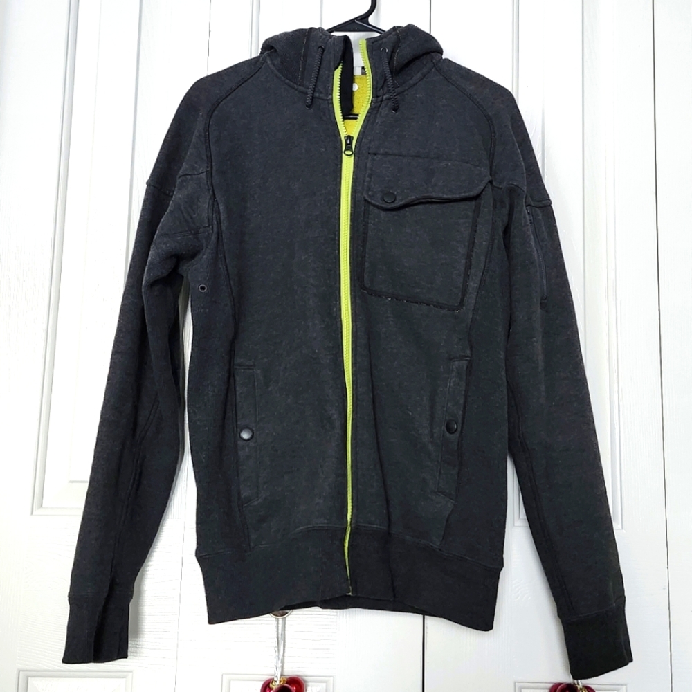 Lululemon Gray Lime Fleece Full Zip Hoodie Sweatshirt, Men's Size S